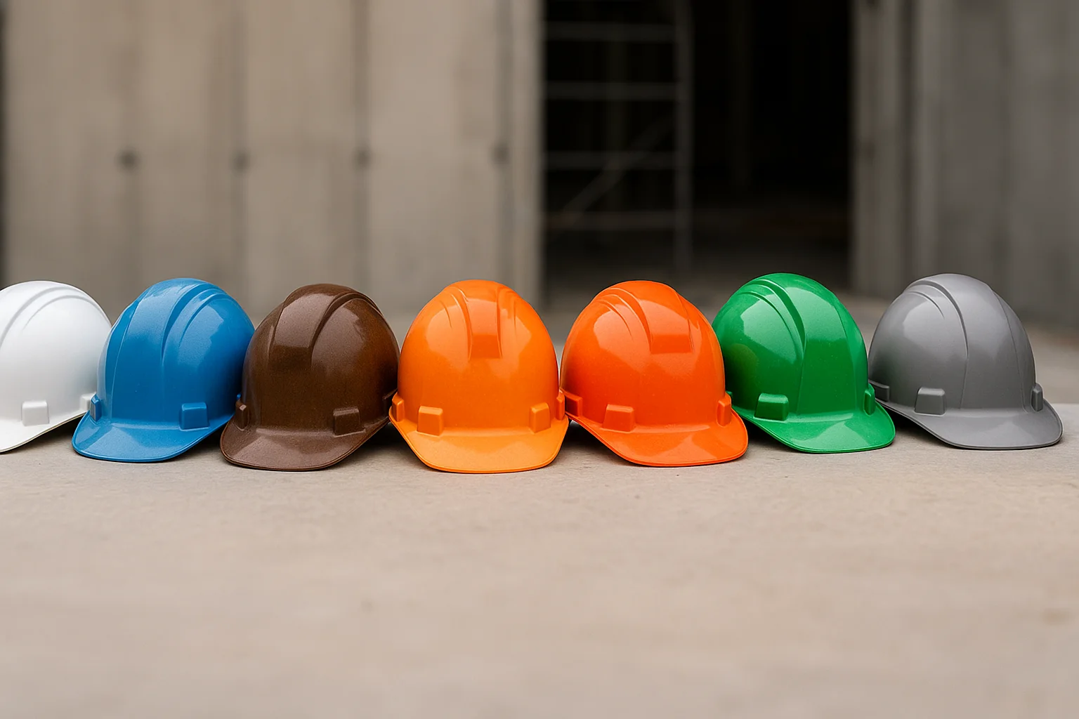 Construction team wearing different colored hard hats