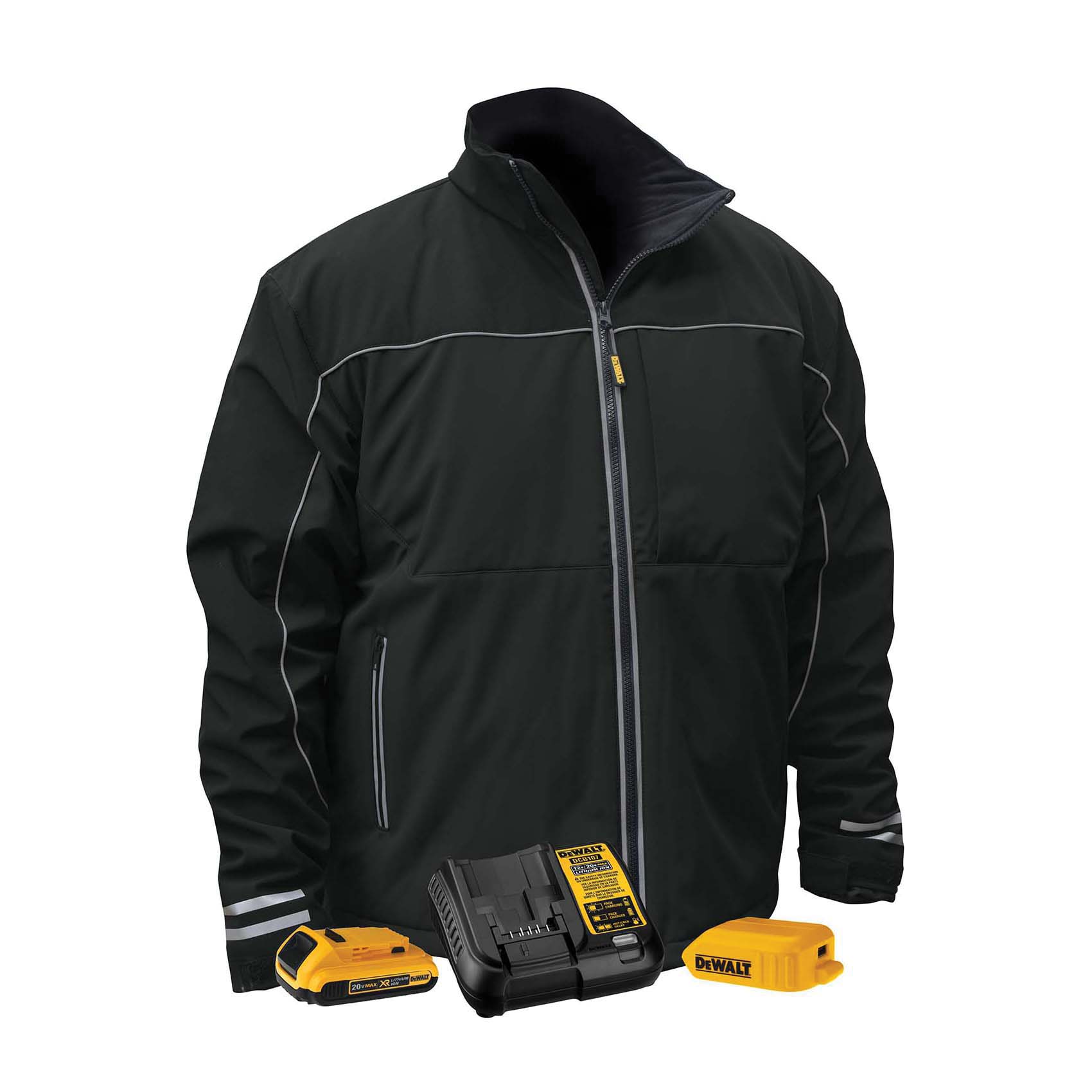 DeWALT® by Radians® DCHJ072D1 Heated Lightweight Soft Shell Jacket, DeWALT® by Radians® Heated Lightweight Soft Shell Jacket, Black, Polyester, Resists: Water and Wind
