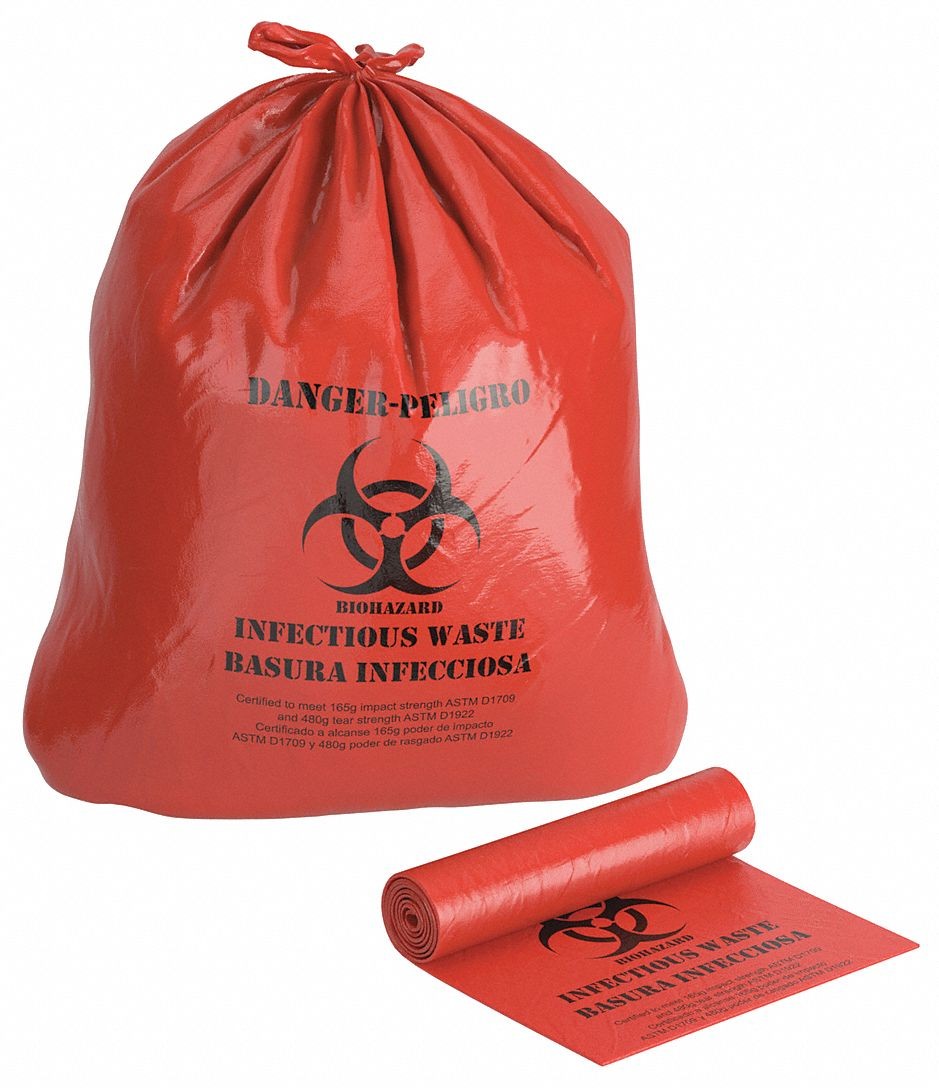 F116 Red LLDPE Biohazardous Waste Bags, 1.2mil, 23x23