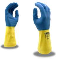 Premium, Neoprene over Latex Gloves, Blue/Yellow Construction, Cotton Flock Lining, 28-mil Thickness in Palm, Embossed Grip