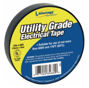 Economy Grade Electrical Tape, 0.75" x 60 ft, Black, 0.75 IN Width