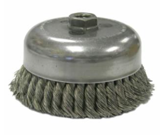 6" Double Row Knot Wire Cup Brush, .035" Steel Fill, 5/8"-11 UNC Nut