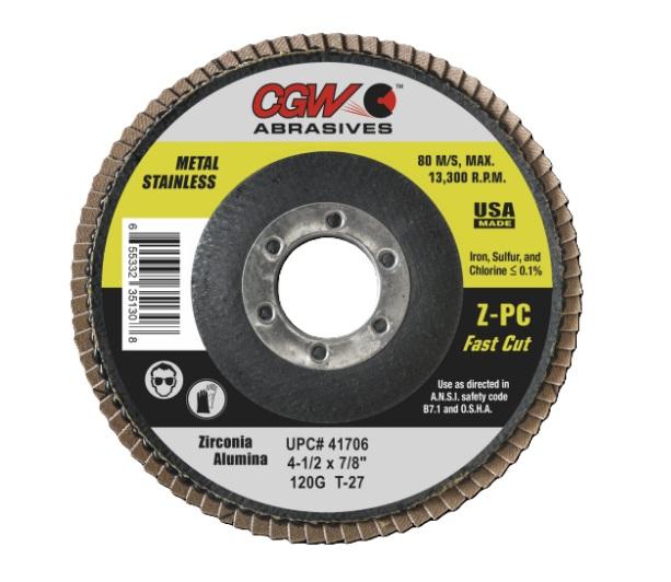 Z-PC Flap Discs - Type 29 - Size 4-1/2 x 7/8 - Grit 40