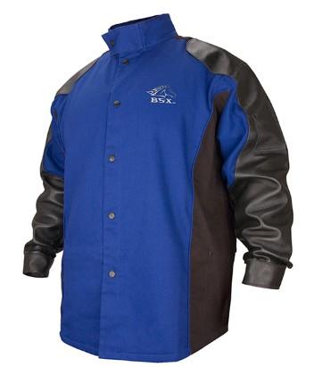 Black Stallion BSX Royal Blue (Chest) and Black Leather Sleeve FR Cotton & Grain Pigskin Hybrid Welding Jacket