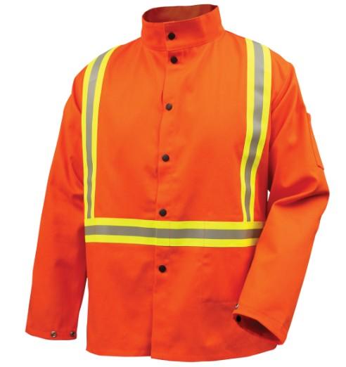9 oz. Flame Resistant Safety Welding Jacket with FR Triple Trim Reflective Tape, 30 inches, Safety Orange -XLG