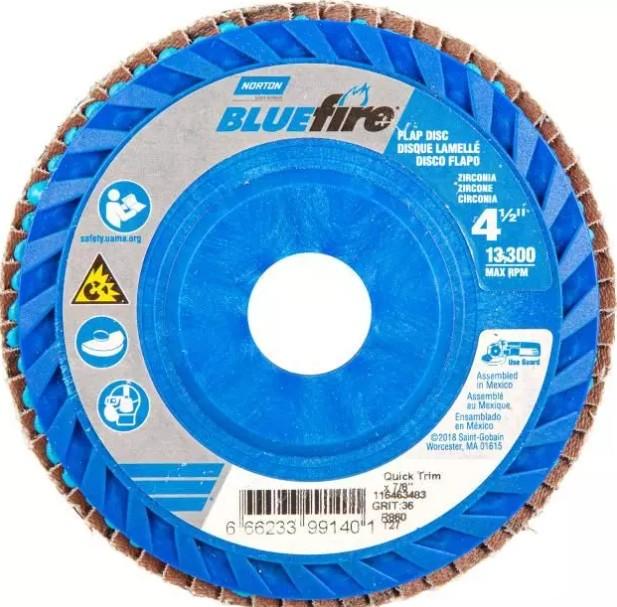 BlueFire R884P ZA Coarse Grit Center Mount Plastic Flat Flap Disc, 4-1/2 In. Diameter