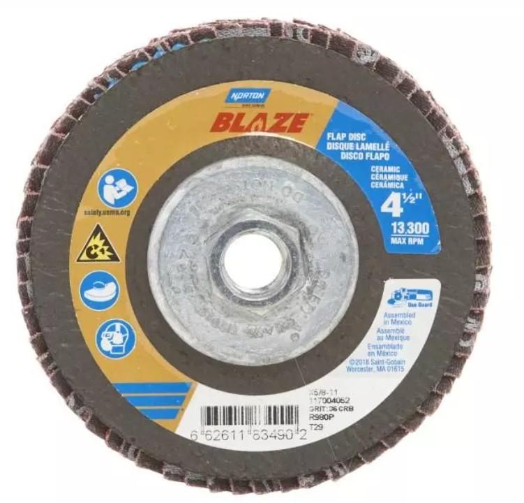 Blaze R980P CA Coarse Grit Arbor Thread Fiberglass Conical Flap Disc, 7 In. Diameter
