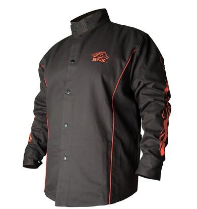 Black Stallion black and red flames 9 oz. FR cotton Welding Jacket.