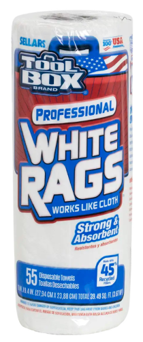 White Rags - Single Roll, White, 55 Sheets
