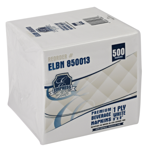 Empress Elite Beverage Napkin 9 X 9, White, 1-ply 8 / 500 cs
