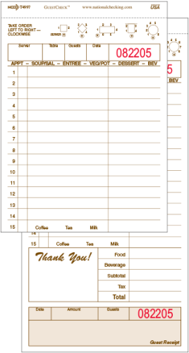 National Checking Two-Part Guest Check Tan 4.25" x 8.5" Large Shrink Pack 40 / 50 cs
