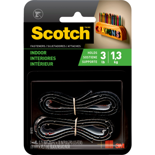 3M Scotch® Reclosable Indoor Fasteners - 1.5 ft (0.5 m) Length x 0.75" (19.1 mm) Width - 1 Each - Black