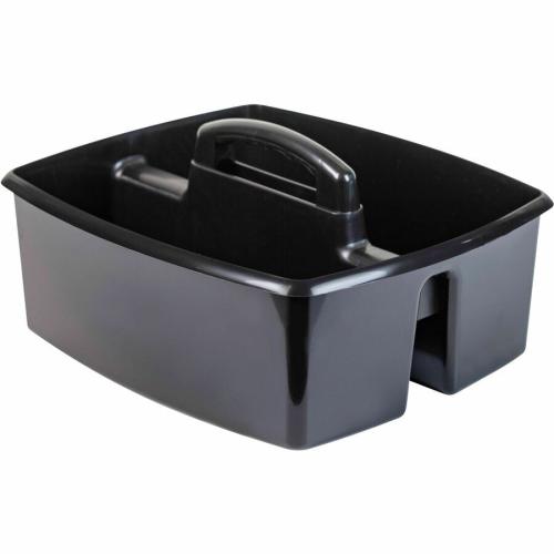 Storex Large Caddy, Black - 2 Compartment(s) - Handle, Dishwasher Safe, Impact Resistant, Wipeable, Washable - Black - Plastic - 1 Each