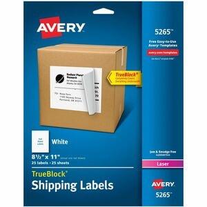 Avery® TrueBlock™  Shipping Labels 11" x 8-1/2" (25 Labels) Laser White 25 sheets/pkg