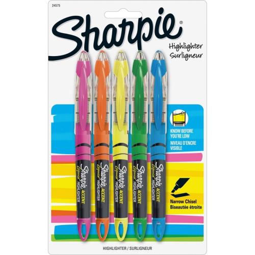 Sharpie Accent Highlighter - Liquid Pen - Micro Marker Point - Chisel Marker Point Style - Pink, Green, Orange, Yellow, Blue Pigment-based Ink - 5 / Set