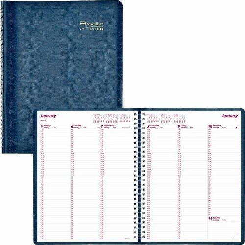 Brownline® Essential Weekly Diary Twin Wire 11" x 8-1/2" English Blue
