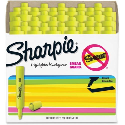 Sharpie SmearGuard Tank Style Highlighters - Narrow Narrow Chisel, Wide Marker Point - Fluorescent Yellow Ink - 36 / Pack