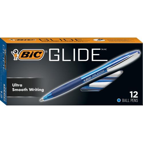 BIC Glide Blue Retractable Ballpoint Pens, Medium Point (1.0mm), 12-Count Pack, Ultra Smooth Writing Blue Pens - Medium Pen Point - 1 mm Pen Point Size - Retractable - Blue - 12 / Box