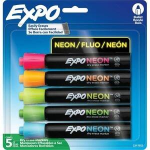 Expo Neon™ Window™ Dry Erase Markers Assorted Colours 5/pkg - Erasable - Assorted Ink - Dry - 5 / Pack