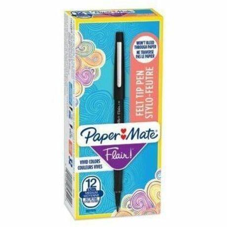 Paper Mate® Flair® Markers - Medium Pen Point - Black Ink - Black Barrel - 12 / Box
