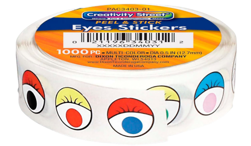 Creativity Street Wiggle Eye Stickers - Fun Theme/Subject - 1000 x Eye Shape - Self-adhesive - Black, Multicolor - 1000 / Pack