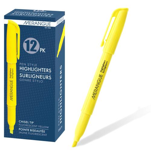 Merangue Pen Highlighters, Chisel Tip, Fluorescent Yellow, 12 Pack