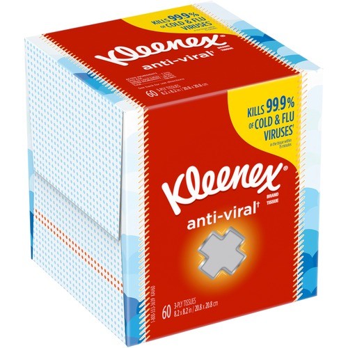 Kleenex Anti-Viral Tissues - 3 Ply - White - Anti-viral - For Face - 68 Per Box - 1 Box