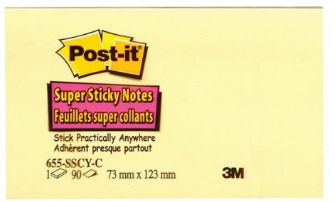 Post-it® Super Sticky Adhesive Notes - 3" (76.20 mm) Flag/Note Width x 5" (127 mm) Flag/Note Length - Rectangle - Canary Yellow - 1 Each