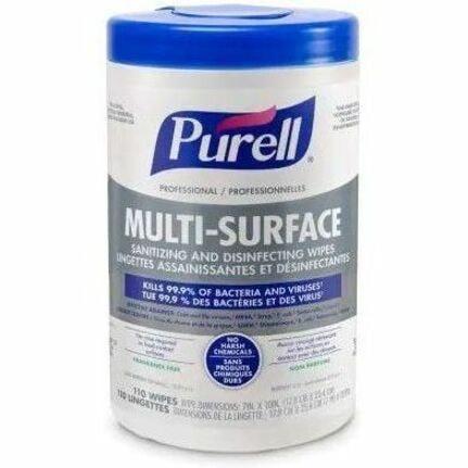 PURELL® Professional Multi-Surface Sanitizing And Disinfecting Wipes - For Multi Surface - Ready-To-Use - Wipe - 10" (254 mm) Length x 7" (177.80 mm) Width - Durable, Rinse-free, Chemical-free, Fume-free, Odor-free, Non-hazardous - 110 / Pack