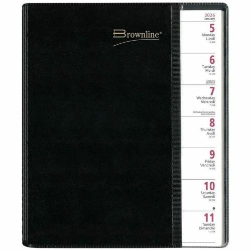 Brownline Pre-Vu Weekly Planner, Transparent Section, Bilingual, Black (CB925B.BLK) - Weekly - 12 Month - January 2026 to December 2026 - 7:00 AM to 6:00 PM - Hourly - 8 1/2" (215.90 mm) x 11" (279.40 mm) Sheet Size - Twin Wire - Black - Paper - Black Cov