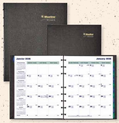 Blueline 2026 MiracleBind 16-Month Monthly Planner - September to December - 9-1/4" x 7-1/4" - Black - Bilingual - Julian Dates - Monthly - 16 Month - September 2025 to December 2026 - 1 Month Double Page Layout - 7 1/4" (184.15 mm) x 9 1/4" (234.95 mm) S