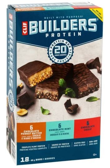 Clif Builders Protein Bars, 18 bars × 68 g - Chocolate Peanut Butter/Chocolate Mint//Chocolate