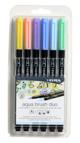 LYRA Aqua Brush Duo, Set, Assorted Pastel Tones Water-soluble Marker Pens, 6