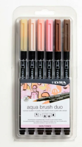 LYRA Aqua Brush Duo, Set, Assorted Skin Tones Water-soluble Marker Pens, 6