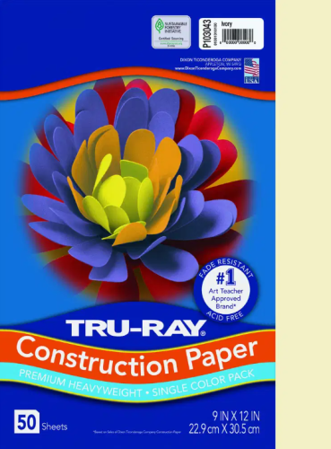 Tru-Ray® Fade-Resistant Construction Paper, 9" x 12", Ivory