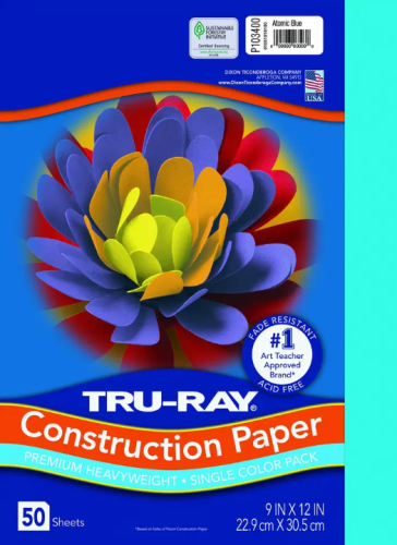Tru-Ray® Fade-Resistant Construction Paper, 9" x 12", Atomic Blue