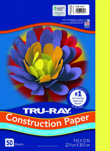 Tru-RayÂ® Fade-Resistant Construction Paper, 9" x 12", Lively Lemon