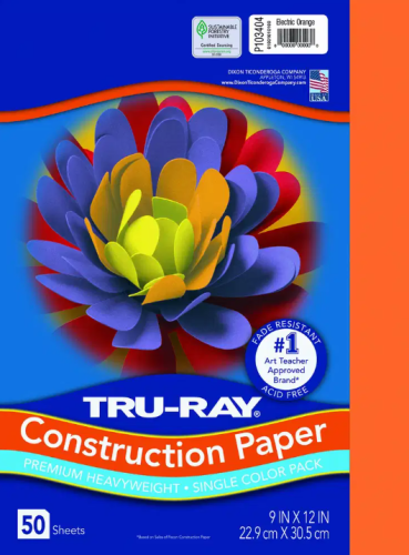 Tru-RayÂ® Fade-Resistant Construction Paper, 9" x 12", Electric Orange 50pk