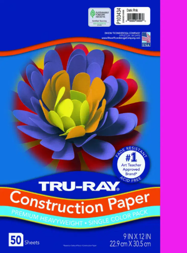 Tru-Ray® Fade-Resistant Construction Paper, 9" x 12", Dark Pink 50pk