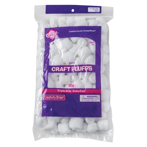 Creativity Street Triple Size Craft Fluffs, White, Approx. 2.54cm, 100/pkg