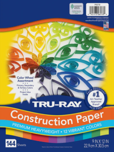 Tru-Ray Colour Wheel Assortment with 12 Vibrant Colours - 9" x 12" - 144 Sheets