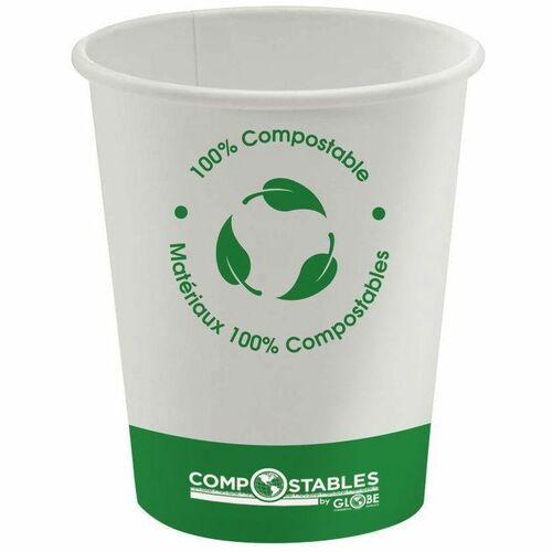 Globe Single Wall Hot/Cold Compostable Paper Cups - 8 Oz / White - 236.59 mL - White - Paper, Polylactic Acid (PLA) - Coffee, Tea, Beverage, Hot Drink, Cold, Juice, Water - 1000 / Case