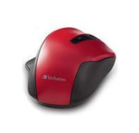 Verbatim Silent Ergonomic Wireless Blue LED Mouse - Red - Blue LED/Optical - Wireless - Radio Frequency - 2.40 GHz - Red - USB - 1600 dpi - 6 Button(s) - 1 Each