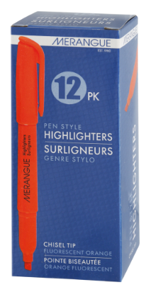 Merangue Chisel Tip Pen-Style Highlighters - Orange - 12 Pack