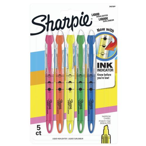 Sharpie Liquid Chisel Tip Pen-Style Highlighters - Assorted Colours - 5 Pack
