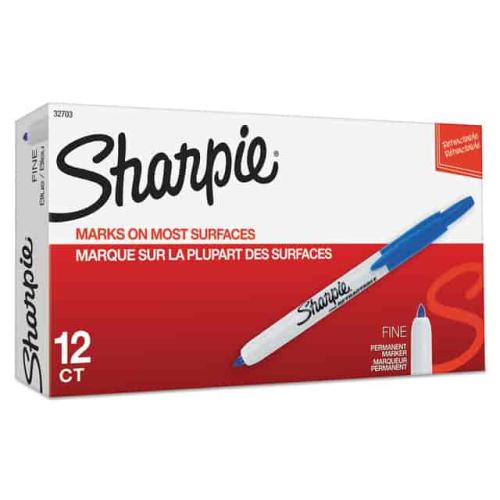 Sharpie Retractable Fine Point Permanent Marker - Fine Marker Point - Retractable - Blue Ink - 1 Dozen