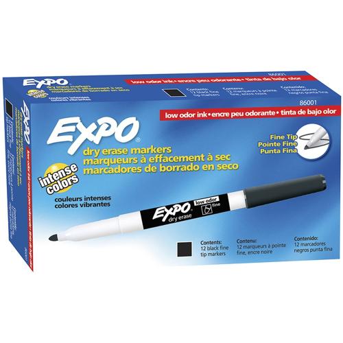 Expo Low Odor Dry Erase Markers - Fine Point Type - Black - 12/BX