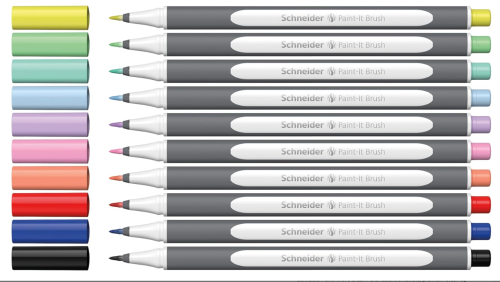 Schneider Paint-It Porous Point Pen - Black, Blue, Red, Apricot Pastel, Lilac Pastel, Light Sky Blue Pastel, Mint Pastel, Lime Pastel, Turquoise Pastel, Pink Pastel Ink - Water Based, Pigment-based - Coloring, Sketching - 10 / Box