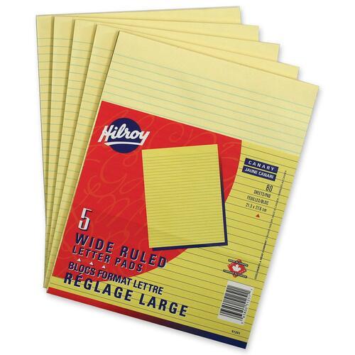 PADS YELLOW WIDE RULED LETTER SIZE 80 SHEETS/PAD 5/PKG