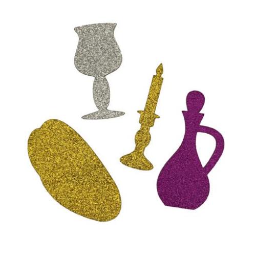 FOAM SELF-ADHESIVE GLITTER SHABBAT SHAPES 30/BAG